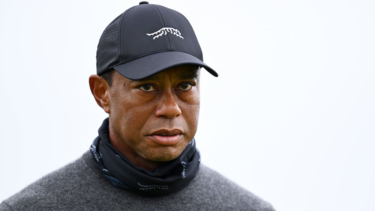 Tiger Woods of the United States looks on on day one of The 152nd Open championship at Royal Troon on July 18, 2024 in Troon, Scotland